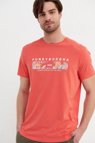 Funky Buddha ανδρικό T-shirt με graphic print Regular Fit - FBM005-021-04 Κοραλί